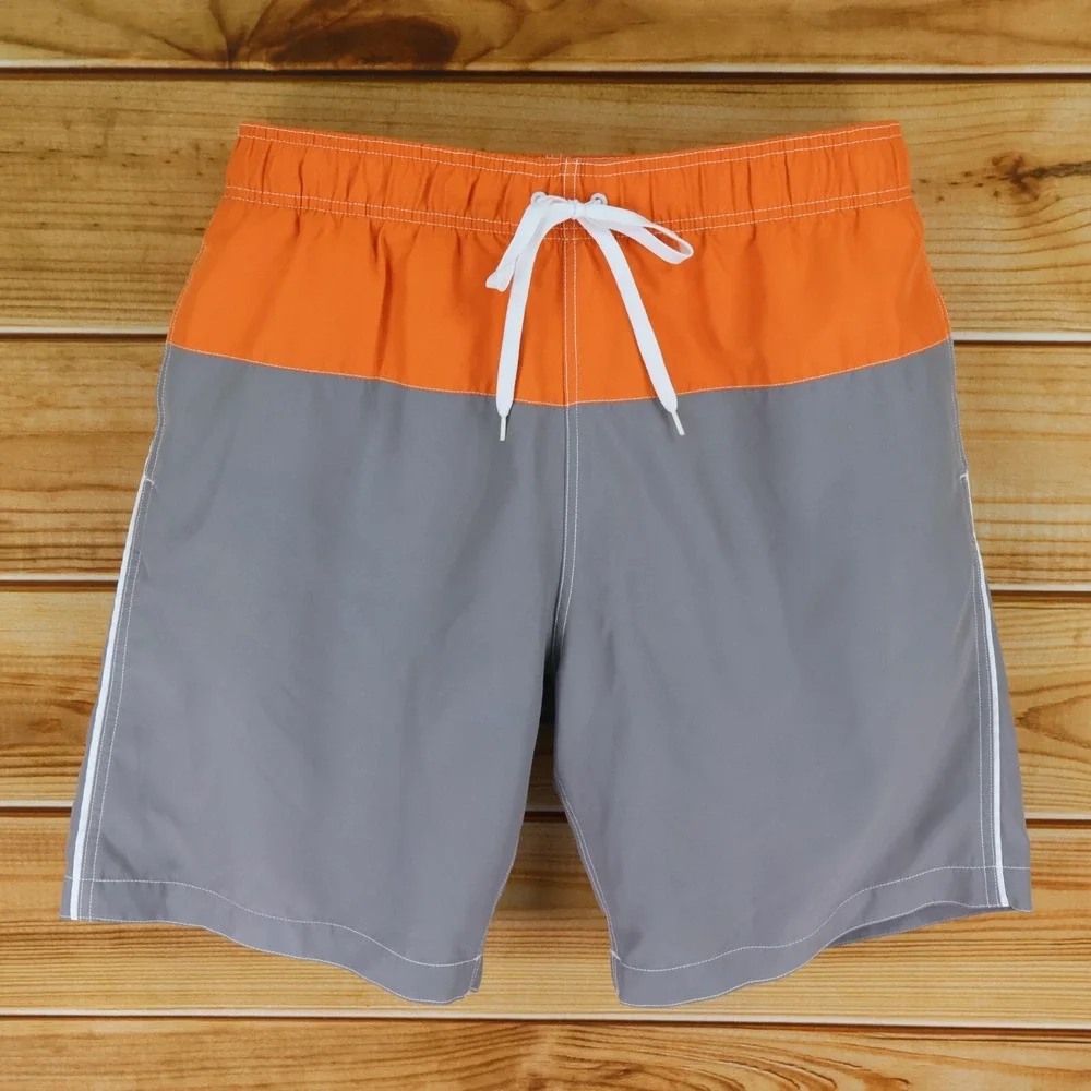 World‎ Wide Sportsman Swim Trunks w/ Liner Mens Size L Orange Gray ColorBlock